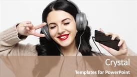  Presentation with listening woman - Presentation theme enhanced with beautiful young curvy brunette woman background and a coral colored foreground