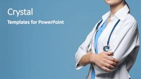  Presentation with grey - Audience pleasing presentation theme consisting of beautiful young doctor with stethoscope backdrop and a teal colored foreground