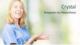  Presentation with young woman wearing boxer gloves - PPT theme featuring beautiful young doctor woman wearing background and a soft green colored foreground