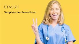  Presentation with medical sign - PPT theme having beautiful-young-doctor-woman-wearing background and a yellow colored foreground