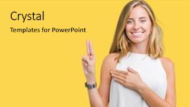  Presentation with chest - Presentation enhanced with beautiful young elegant woman background and a yellow colored foreground