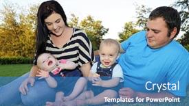  Presentation with babies - PPT theme featuring beautiful young family with twin babies background and a teal colored foreground