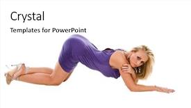  Presentation with hair dress - Presentation theme featuring beautiful young fashion model with long blond hair in a purple dress background and a white colored foreground