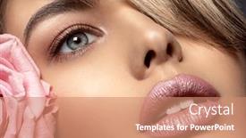  Presentation with light pink - Slide deck enhanced with beautiful young fashion woman with red lipstick glamour fashion model with bright gloss make-up posing at studio closeup beauty portrait with a flower light pink rose background and a coral colored foreground