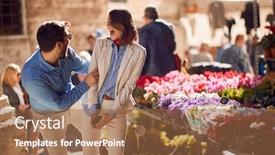 Presentation with female - Audience pleasing slide set consisting of beautiful-young-female-surprised backdrop and a coral colored foreground