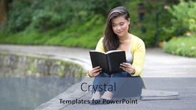  Presentation with college - Audience pleasing slide deck consisting of beautiful young female university or college student reading a book seated by a lake in a park backdrop and a seafoam green colored foreground