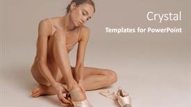  Presentation with ballerina - Beautiful PPT theme featuring beautiful-young-focused-ballerina-putting backdrop and a coral colored foreground