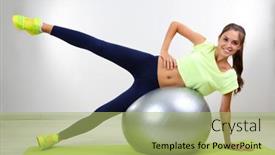  Presentation with exercises - Beautiful PPT theme featuring beautiful-young-girl-doing-exercises backdrop and a mint green colored foreground