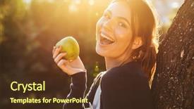  Presentation with apple tree golden - Colorful PPT layouts enhanced with beautiful young girl holding apple backdrop and a tawny brown colored foreground