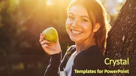  Presentation with apple - Cool new presentation design with beautiful young girl holding apple backdrop and a tawny brown colored foreground