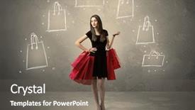  Presentation with beautiful young girl red - Cool new PPT theme with beautiful young girl in black standing with red shopping bags in front of brown background wall and drawing illustration concept backdrop and a gray colored foreground