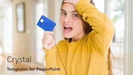  Presentation with angry kid - PPT theme having beautiful young girl kid holding credit card stressed with hand on head shocked with shame and surprise face angry and frustrated fear and upset for mistake background and a yellow colored foreground