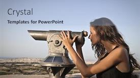  Presentation with telescope - Presentation theme consisting of beautiful young girl looking into a telescope background and a light blue colored foreground