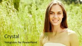  Presentation with beautiful-green - Beautiful presentation featuring beautiful young girl outdoors with text space over green grass backdrop and a yellow colored foreground