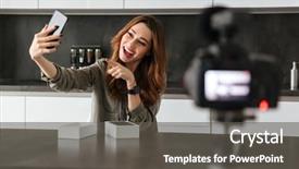  Presentation with map mobile device - Beautiful presentation featuring beautiful young girl recording video backdrop and a dark gray colored foreground