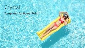  Presentation with mattress - Colorful slide set enhanced with beautiful young girl relaxing on inflatable mattress in blue swimming pool backdrop and a arctic colored foreground