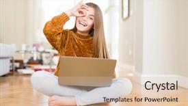  Presentation with eye - Amazing slide deck having beautiful young girl studying using backdrop and a lemonade colored foreground