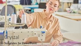  Presentation with apparel industry - Slide deck with beautiful-young-girl-tailor-sews background and a coral colored foreground