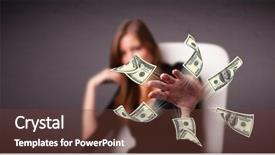  Presentation with money - Beautiful PPT theme featuring beautiful young girl throwing money backdrop and a tawny brown colored foreground