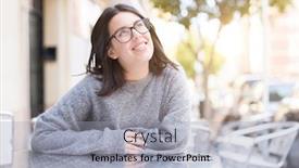  Presentation with cafeteria - Beautiful PPT layouts featuring beautiful young girl wearing glasses smiling cheerful sitting on a cafeteria relaxing and enjoying sunlight at the town backdrop and a light gray colored foreground