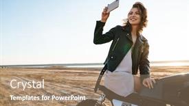  Presentation with leather - Slide deck featuring beautiful-young-girl-wearing-leather background and a coral colored foreground