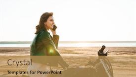  Presentation with leather - PPT layouts enhanced with beautiful-young-girl-wearing-leather background and a yellow colored foreground