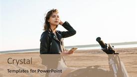  Presentation with leather - PPT theme consisting of beautiful-young-girl-wearing-leather background and a coral colored foreground