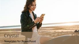  Presentation with motorbike - Cool new presentation theme with beautiful-young-girl-wearing-leather backdrop and a coral colored foreground