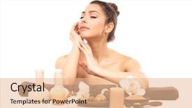  Presentation with white candles - Amazing PPT theme having beautiful young girl with aromatic candles and salt lying on brown towel isolated on white backdrop and a lemonade colored foreground