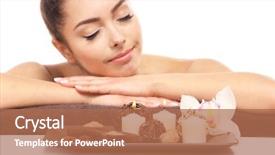  Presentation with white candles - PPT layouts with beautiful young girl with aromatic candles and salt lying on brown towel isolated on white background and a coral colored foreground