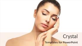  Presentation with closed - PPT layouts having beautiful young girl with closed eyes holding hands near face isolated on white background and a lemonade colored foreground