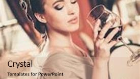  Presentation with beautiful young girl red - PPT theme having beautiful young girl with glass of red wine alone in a restaurant background and a coral colored foreground
