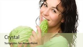  Presentation with beautiful-green - Audience pleasing slides consisting of beautiful young girl with green cabbage isolated over white backdrop and a soft green colored foreground