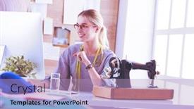  Presentation with factory machine - Amazing PPT theme having beautiful-young-girl backdrop and a light blue colored foreground