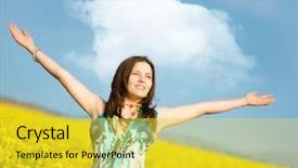  Presentation with rapeseed - Colorful theme enhanced with beautiful-young-happy-woman backdrop and a yellow colored foreground