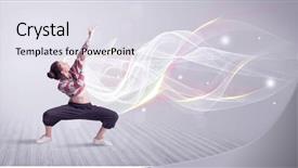  Presentation with hip hop - Cool new PPT theme with beautiful young hip hop dancer dancing contemporary urban street dance in front of grey wall background with smokey lines and glitter concept backdrop and a sky blue colored foreground
