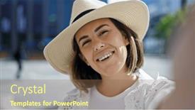  Presentation with confident young hispanic woman - Slide deck enhanced with beautiful-young-hispanic-woman-taking background and a violet colored foreground