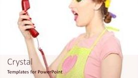  Presentation with red telephone - Colorful slide deck enhanced with beautiful-young-housewife-with-red backdrop and a lemonade colored foreground