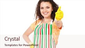  Presentation with waiter hand in white glove - Beautiful slides featuring beautiful young housewife with yellow backdrop and a sky blue colored foreground