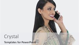  Presentation with indian traditional - Presentation theme enhanced with beautiful young indian woman in traditional wear attending phone call over gray background background and a white colored foreground
