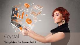  Presentation with statistics - Colorful theme enhanced with beautiful young lady holding laptop with graphs and statistics backdrop and a coral colored foreground