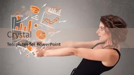  Presentation with statistics - Theme with laptop with graphs and statistics background and a coral colored foreground