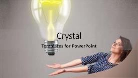  Presentation with realistic - Cool new slide deck with beautiful young lady holding realistic 3d light bulb backdrop and a light gray colored foreground