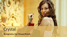  Presentation with lady - Presentation theme consisting of beautiful young lady out shopping background and a  colored foreground
