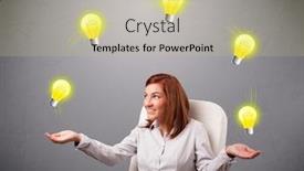  Presentation with juggling - Presentation featuring beautiful young lady sitting and juggling with light bulbs background and a soft green colored foreground