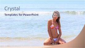  Presentation with latino - Amazing slides having beautiful young latino woman wearing a bikini portrait on beach backdrop and a sky blue colored foreground