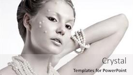  Presentation with snowball - Presentation enhanced with beautiful young model with cold winter makeup and pearls in the hair the image of a winter queen with a frozen face holding a snowball in her hands background and a light gray colored foreground