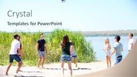  Presentation with beach volleyball - Beautiful presentation featuring beautiful young people playing volleyball on beach backdrop and a cool aqua colored foreground