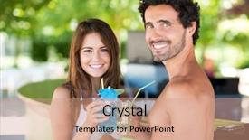  Presentation with people talking - PPT layouts consisting of beautiful young people talking in a cafe on the beach background and a coral colored foreground