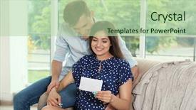  Presentation with ultrasound - Amazing slide deck having beautiful young pregnant couple looking at ultrasound image while sitting on sofa backdrop and a mint green colored foreground